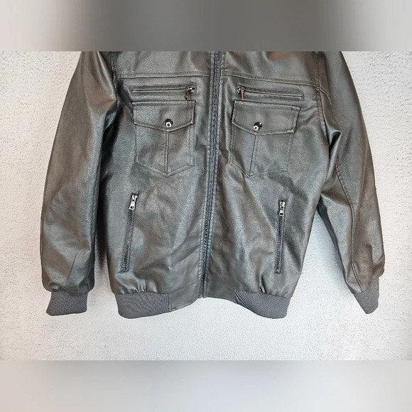 Magcomsen Jacket Men Sz S Black PU faux Leather Moto Removable Hood High-quality - Picture 4 of 14